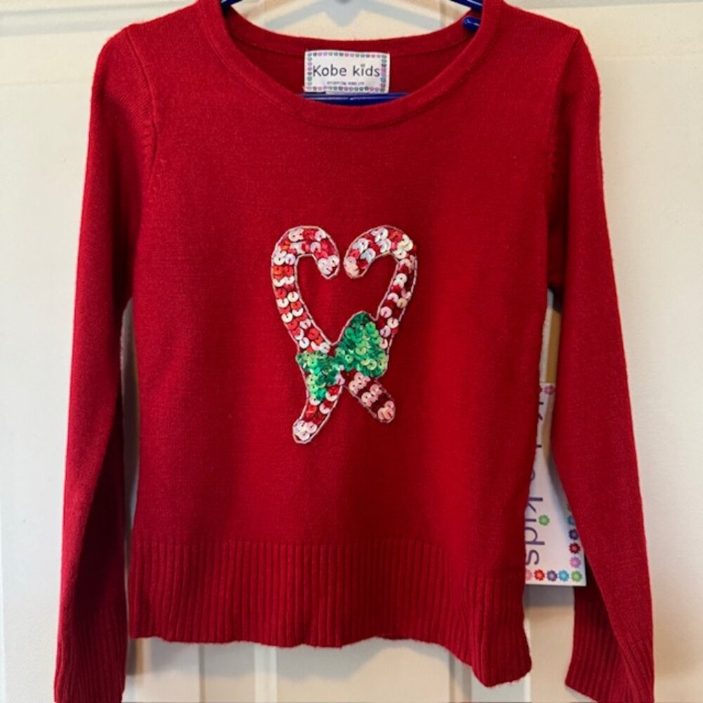 NWT Kobe Kids Candy Cane Christmas Holiday Sweater size S 4 .